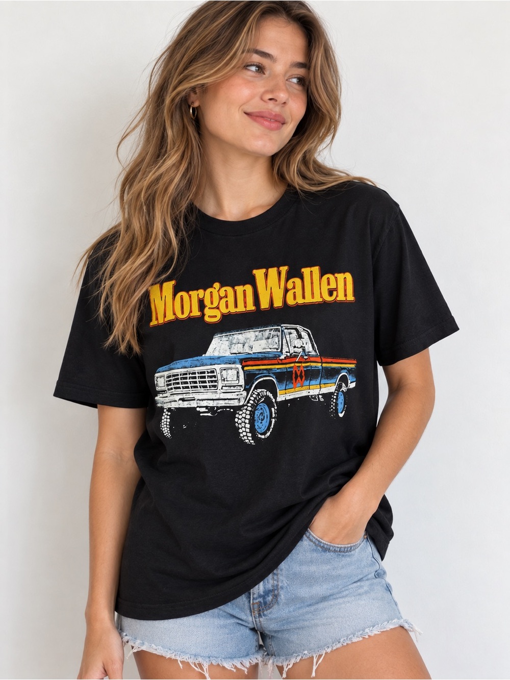 Morgan Wallen Black Graphic Tee - Vintage Truck Design